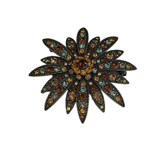 Joan Rivers Vintage Swarovski Crystal Sparkle Starburst Brooch Pin Set Bronze - Picture 15 of 15
